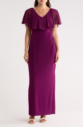 Connected Flutter Sleeve V-Neck Dress in Dark Plum at Nordstrom Rack, Size 16