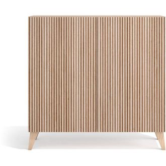 HERDASA Herdasa, Zapatero en Melamina, modelo Sunne, 87x90x27, color roble claro con puertas efecto listones natural