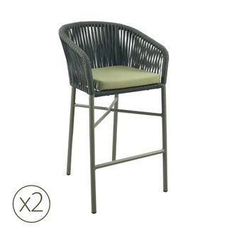 Kerama Pack de 4 taburetes de exterior de aluminio verde y cuerda