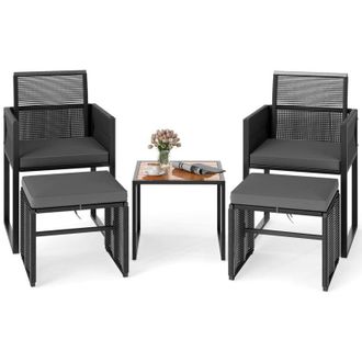 Costway 5 Pezzi Set da Esterno in Rattan PE, Set Mobili da Giardino con Cuscini, Sedie Poggiapiedi e Tavolino da Caff&egrave;, Poltrone Lounge Salvaspazio