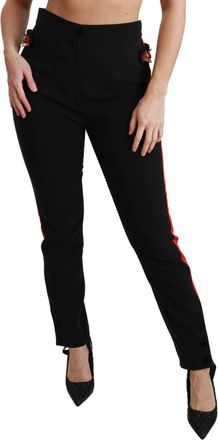 Dolce & Gabbana Black Skinny Stretch Fox Head Cotton Womens Pants