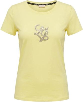Liu Jo Katoenen T-shirt met Logo in Sierstenen - Dames - T-shirts - Geel - S - Katoen - Tops