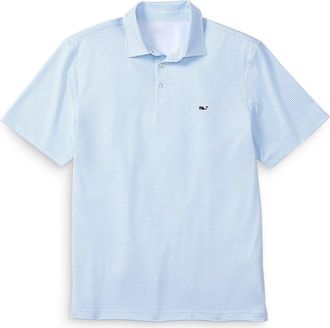 Vineyard Vines Big & Tall Wave Print Sankaty Performance Polo Shirt in Waves Ocean Breeze at Nordstrom, Size 4X Big