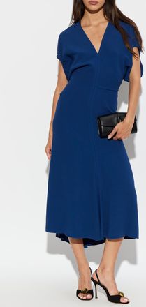 Victoria Beckham Dress With A V-neckline, Womens, Navy Blue