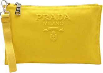 Prada Pre-owned Clutches, female, Yellow, Size: ONE SIZE Pre-owned Canvas Clutch