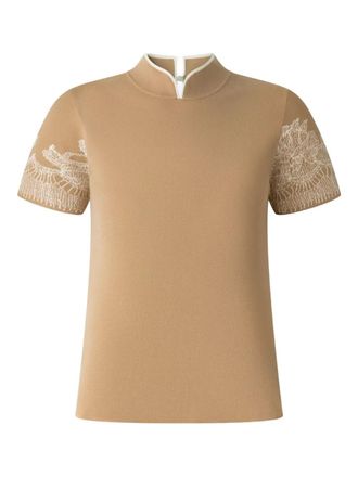 Shanghai Tang Top met kanten mouwen - Beige