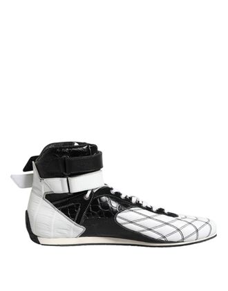 Dolce & Gabbana Black White Leather High Top Sneakers Mens Shoes
