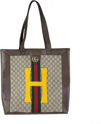Gucci Brown Yellow Gg Supreme Leather Handbag Tote Bag (Pre-Owned)