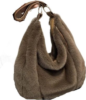 Generic Womens Plush Bags Plush Tote Bag Autumn Winter Women Casual Furry Handbag Large Capacity Soft Polyester Single Shoulder(Coffee)