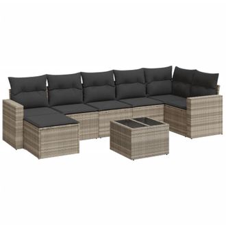 vidaXL Vidaxl - Set De Sof&aacute;s De Jard&iacute;n 8 Pzas Y Cojines Rat&aacute;n Sint&eacute;tico Gris