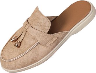 Generic Khaki Feminine Comfortable Flat Shoes with A Round Toe and Half Slipper Design for Daily Activities