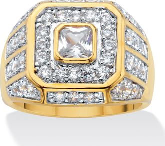 Palm Beach Jewelry Mens 2.33 TCW Square-Cut Cubic Zirconia Octagon Grid Ring Gold-Plated