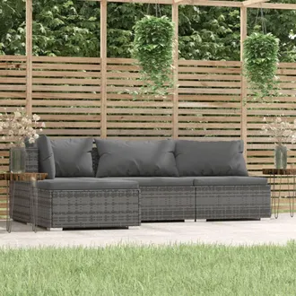 vidaXL Set De Muebles De Jard&iacute;n 4 Pzas Y Cojines Rat&aacute;n Sint&eacute;tico Gris Vidaxl