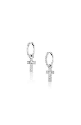 Sheryl Lowe Diamond Cross Charm Earring in Sterling Silver at Nordstrom, Size Small