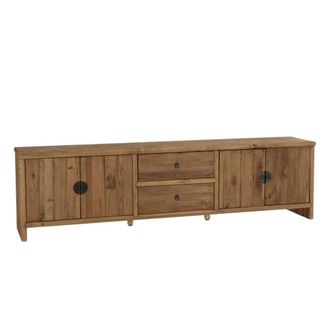 Macabane Mueble de tv de 2 cajones y 4 puertas, 240 cm de largo en pino recuper