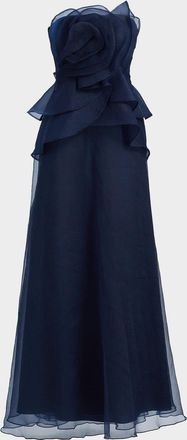 Theia Gilda Draped Rose Strapless Organza Gown