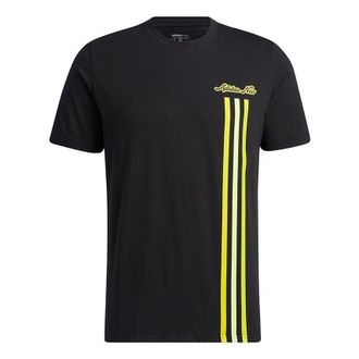 adidas neo M Fav 3s Gr T 1 Printing Stripe Sports Round Neck Short Sleeve Black GS2578