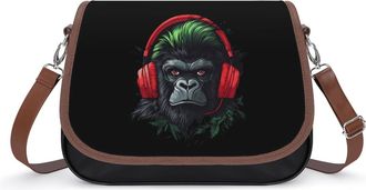 Generic Music Gorilla with Headphone Crossbody Bags for Women Fashion Leather Shoulder Handbags With Adjustable Strap