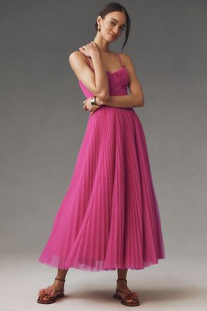 Hutch Amara Corset Pleated Tulle Fit & Flare Midi Dress