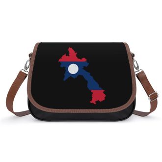 Generic Laos Map Flag Crossbody Bags for Women Fashion Leather Shoulder Handbags With Adjustable Strap