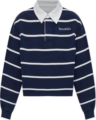 Sporty & Rich Polo Shirts, female, Blue, Size: XS Cotton Striped Polo Shirt