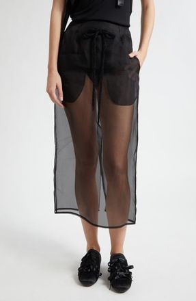 Simone Rocha Sheer Frayed Column Pencil Skirt in Black/Black at Nordstrom, Size 2 Us