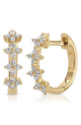 EF Collection Fleur Diamond Huggie Hoop Earrings in 14K Yellow Gold at Nordstrom