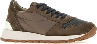 Brunello Cucinelli Womens Mud Fabric And Suede Sneakers Torba