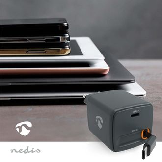 Nedis Cargador De Pared Usb-c Con Cable Retr&aacute;ctil De 30 W, Gan, Pd3.0