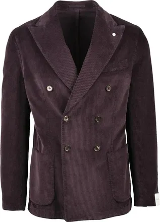L.B.M. 1911 Velvet Double-Breasted Jacket With Structured Lapel In Rich Purple