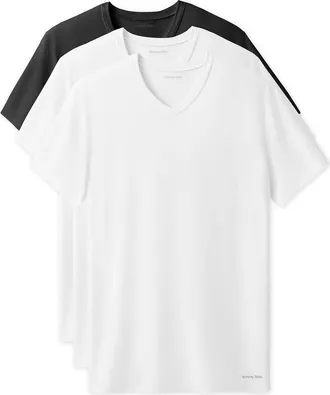 Tommy John 3-Pack Second Skin Stay Tucked V-Neck Undershirts in Brilliant White/black at Nordstrom, Size Large
