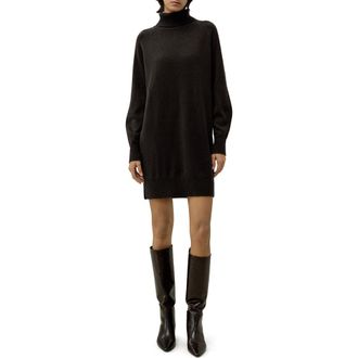 LilySilk Wool-Cashmere Turtleneck Sweater Dress in Espresso at Nordstrom, Size Large