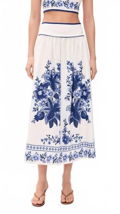 Moon River Floral Midi Skirt In Blue