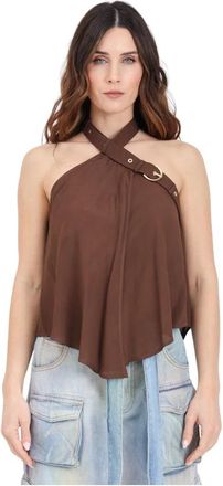 Pinko Top met halternek en gespsluiting - Dames - Tops zonder mouwen - Bruin - M - Tops