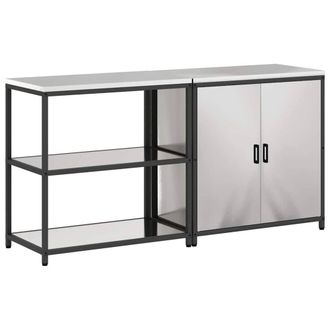 Berkfield Home with Shelf with Storage with Door Adjustable 2 pcs Stainless steel in Silver