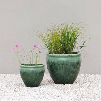 PRIMROSE Volterra Glazed Terracotta Planter in Green | Size: Large
