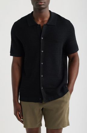 Nordstrom Short Sleeve Linen & Cotton Cardigan in Black at Nordstrom, Size Xx-Large