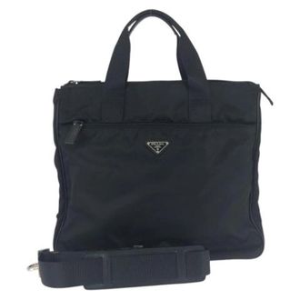 Prada Pre-owned Nylon Leather Business Briefcase - unisex - Vintage Handtas - Zwart - ONE Size - Nylon - Vintage