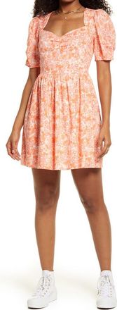 BP. Floral Print Fit & Flare Minidress in Ivory- Coral Tarry Floral at Nordstrom, Size Medium