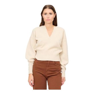 Federica Tosi V-hals Wol en Kasjmier Trui - Dames - V-hals truien - Beige - L - Wol - Truien & Vesten