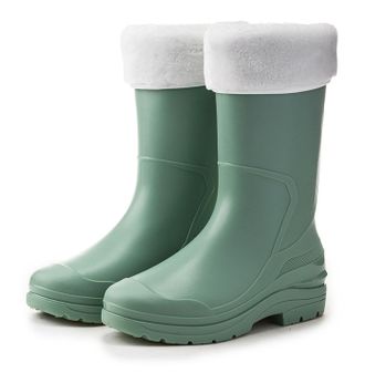 Pangolin Womens Waterproof Mid-Calf Wellies with Faux Fur Cuff, Removable Cotton Liner, Non-Slip Grip Sole, Warm Winter Wellington Boots Green 6.5UK