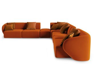 BLOOMINGLOFT 7-Sitzer Design-Ecksofa Chiara Samt ohne R&uuml;ckenlehne