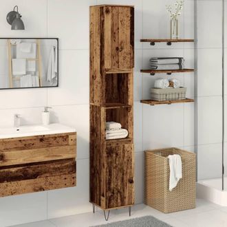 Berkfield Home Classic Bathroom Cabinet Old Wood 30x30x190 cm Engineered Wood in Brown | Size: 30 x 30 x 190 cm