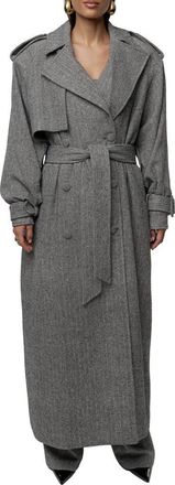JLUXLABEL Herringbone Oversized Trench Coat in Black at Nordstrom, Size X-Small