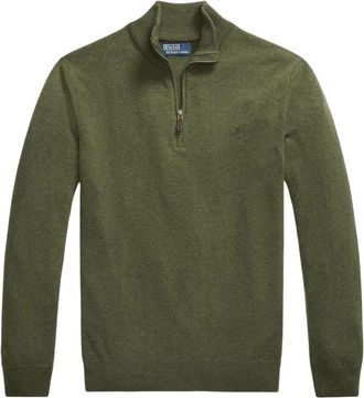 Polo Ralph Lauren Klassieke Olijf Wool Quarter-Zip Jumper - Heren - Coltruien - Groen - S - Wol - Truien & Vesten