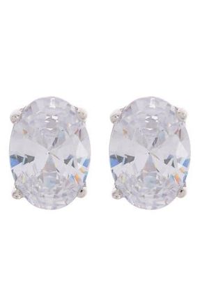 Suzy Levian Rose Gold Plated Oval CZ Stud Earrings in Metallic Silver at Nordstrom Rack