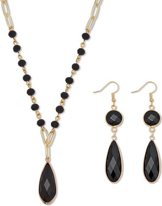 Palm Beach Jewelry Black Crystal Goldtone Vintage-Inspired Necklace and Earring Set