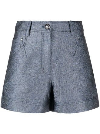 Shiatzy Chen glittered denim shorts - women - Polyester/Metallized Polyester/Polyamide - 42 - Blue