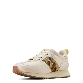 Ariat Womens Ranch Runner Trainer Shoes in Bright Cream Gilded Leopard Hair On, B Medium Width, Size 7.5, by Ariat