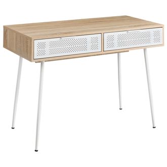 Beliani Escritorio Para Oficina En Casa Con Superficie De Madera Y Cajones Estilo Escandinavo Marr&oacute;n Claro Chula